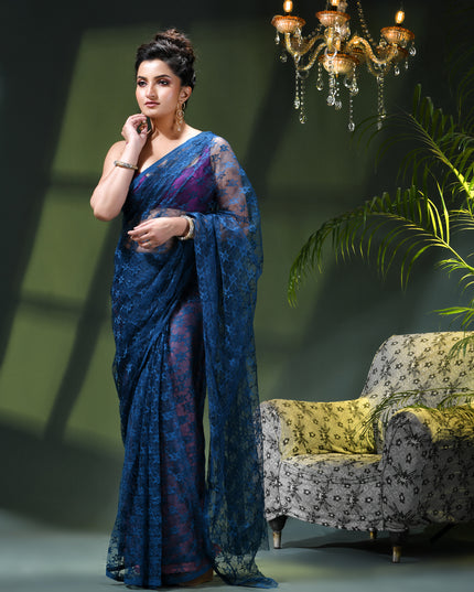 Women’s Net Sequin Embroidered saree Soft Net saree party, wear Chiffon wedding Silk georgette latest, Net sarees Heavy design Function Festive farewell saree for women (Blue)