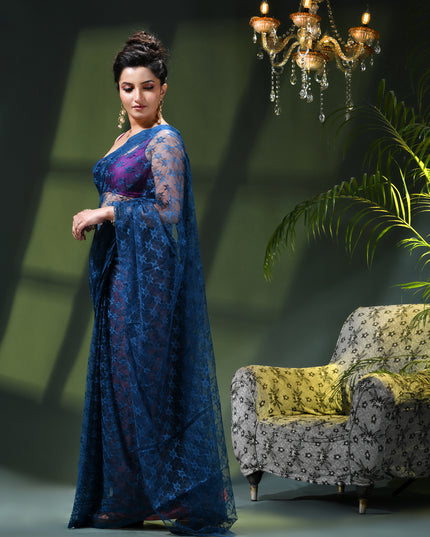 Women’s Net Sequin Embroidered saree Soft Net saree party, wear Chiffon wedding Silk georgette latest, Net sarees Heavy design Function Festive farewell saree for women (Blue)