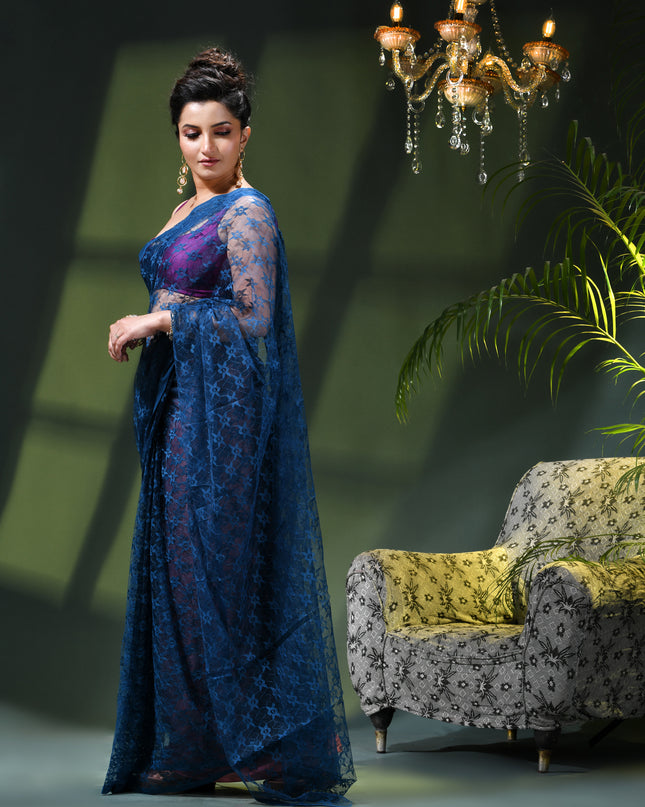 Women’s Net Sequin Embroidered saree Soft Net saree party, wear Chiffon wedding Silk georgette latest, Net sarees Heavy design Function Festive farewell saree for women (Blue)