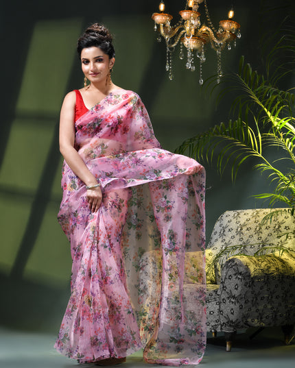 Women`s Printed Organza Saree Semi-Transparent Party, Wear weddings latest, Trending Design sarees Fancy banarasi organza silk saree for Farewell Lavender Sarees for Women