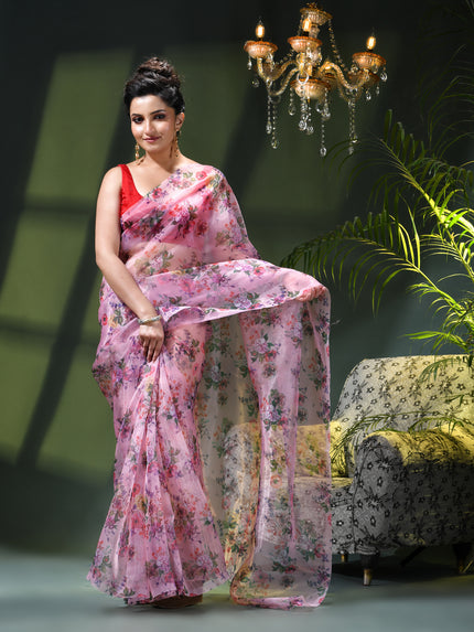 Women`s Printed Organza Saree Semi-Transparent Party, Wear weddings latest, Trending Design sarees Fancy banarasi organza silk saree for Farewell Lavender Sarees for Women