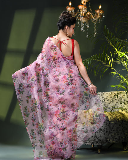 Women`s Printed Organza Saree Semi-Transparent Party, Wear weddings latest, Trending Design sarees Fancy banarasi organza silk saree for Farewell Lavender Sarees for Women