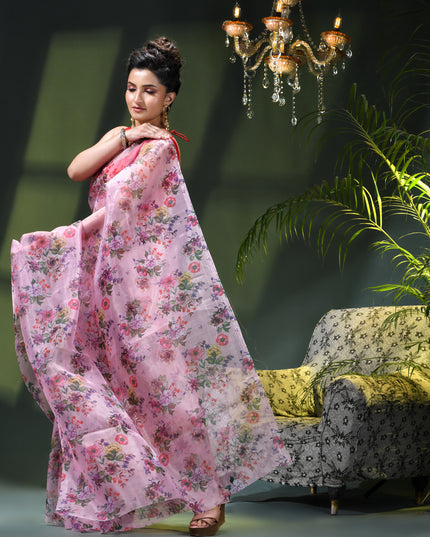 Women`s Printed Organza Saree Semi-Transparent Party, Wear weddings latest, Trending Design sarees Fancy banarasi organza silk saree for Farewell Lavender Sarees for Women