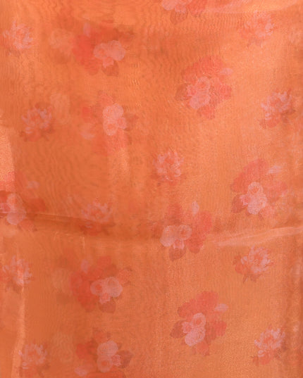 Women`s Printed Organza Saree Semi-Transparent Party, Wear weddings latest, Trending Flower Design sarees Fancy banarasi organza silk saree for Farewell Orange Sarees for Women