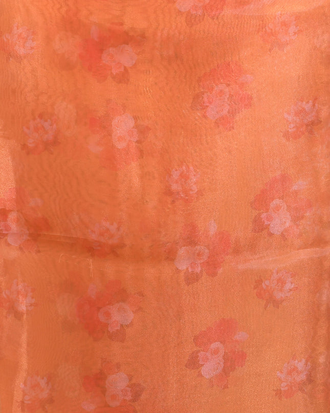 Women`s Printed Organza Saree Semi-Transparent Party, Wear weddings latest, Trending Flower Design sarees Fancy banarasi organza silk saree for Farewell Orange Sarees for Women