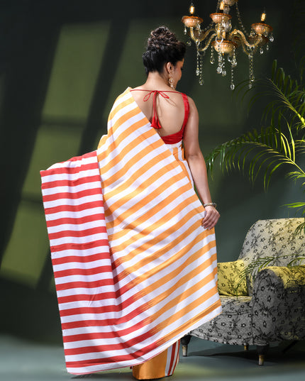 Women’s Silk Fancy party, wear saree chiffon georgette Pure crepe sarees for women latest, Suhasini Plain Printed Soft silk Festive wedding Saree With Blouse Piece (Orange Red)