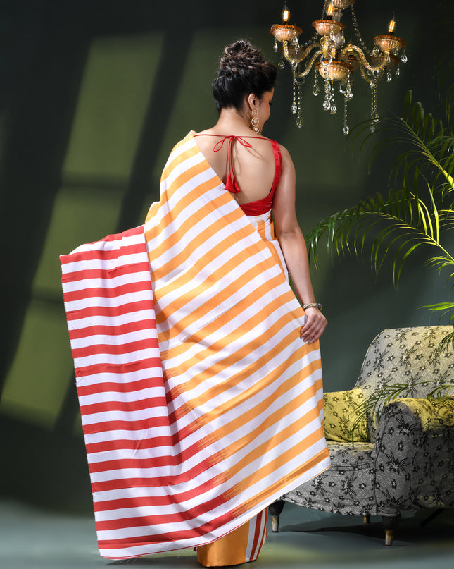 Women’s Silk Fancy party, wear saree chiffon georgette Pure crepe sarees for women latest, Suhasini Plain Printed Soft silk Festive wedding Saree With Blouse Piece (Orange Red)