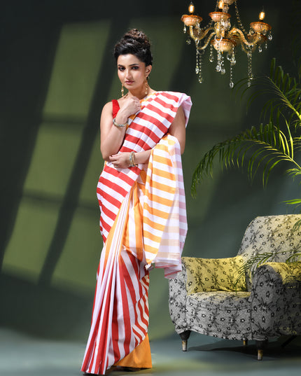 Women’s Silk Fancy party, wear saree chiffon georgette Pure crepe sarees for women latest, Suhasini Plain Printed Soft silk Festive wedding Saree With Blouse Piece (Orange Red)