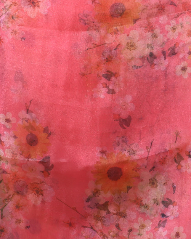 Women`s Printed Organza Saree Semi-Transparent Party, Wear weddings latest, Trending Floral Leaf Design sarees Fancy banarasi organza silk saree for Farewell Pink Sarees for Women