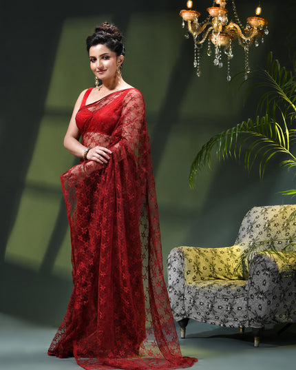 Women’s Net Sequin Embroidered saree Soft Net saree party, wear Chiffon wedding Silk georgette latest, Net sarees Heavy design Function Festive farewell saree for women (Red)