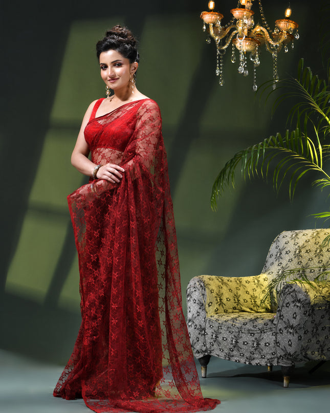 Women’s Net Sequin Embroidered saree Soft Net saree party, wear Chiffon wedding Silk georgette latest, Net sarees Heavy design Function Festive farewell saree for women (Red)