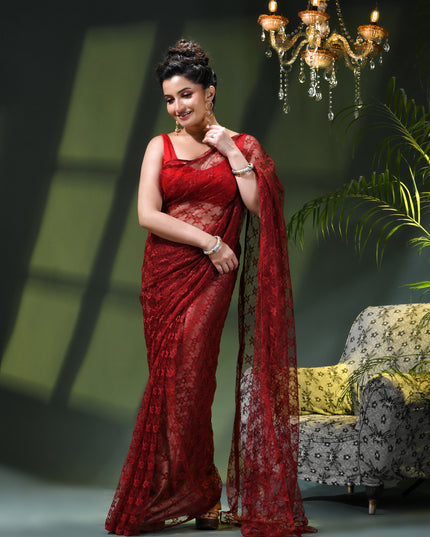 Women’s Net Sequin Embroidered saree Soft Net saree party, wear Chiffon wedding Silk georgette latest, Net sarees Heavy design Function Festive farewell saree for women (Red)