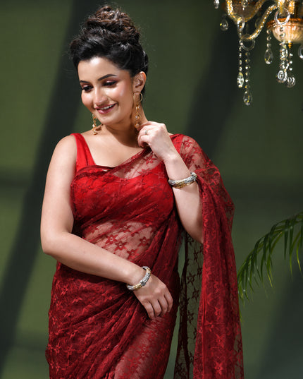 Women’s Net Sequin Embroidered saree Soft Net saree party, wear Chiffon wedding Silk georgette latest, Net sarees Heavy design Function Festive farewell saree for women (Red)