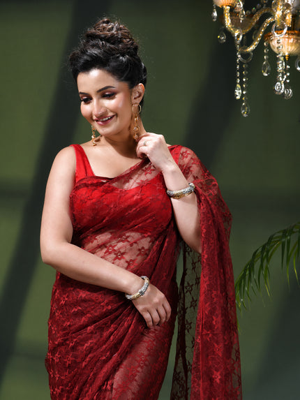 Women’s Net Sequin Embroidered saree Soft Net saree party, wear Chiffon wedding Silk georgette latest, Net sarees Heavy design Function Festive farewell saree for women (Red)