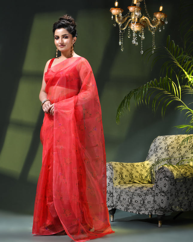 Women`s Printed Organza Saree Semi-Transparent Party, Wear weddings latest, Trending Design sarees Fancy banarasi organza silk saree for Farewell Rose Pink Sarees for Women