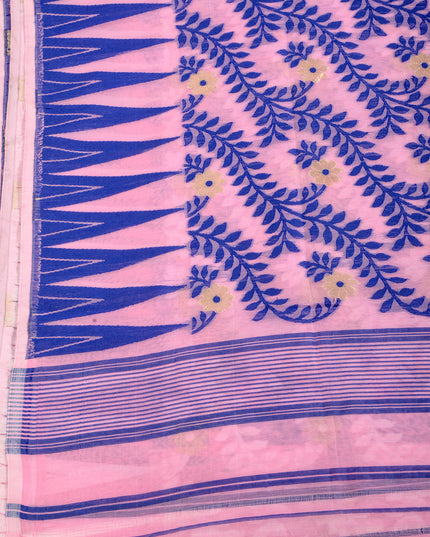 dB DESH BIDESH Women's Traditional Bengal Soft Cotton Silk Jamdani Sarees For Women Tentullata Design Cotton saree for woman Without Blouse piece | Ethnic Wear Sari (Blue Pink)