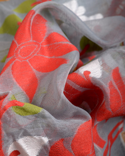 dB DESH BIDESH Women's Jamdani Sarees For Women for Party Festival Wear Kusumlata Design Soft Cotton Linen saree for woman Without Blouse piece (Grey Red)