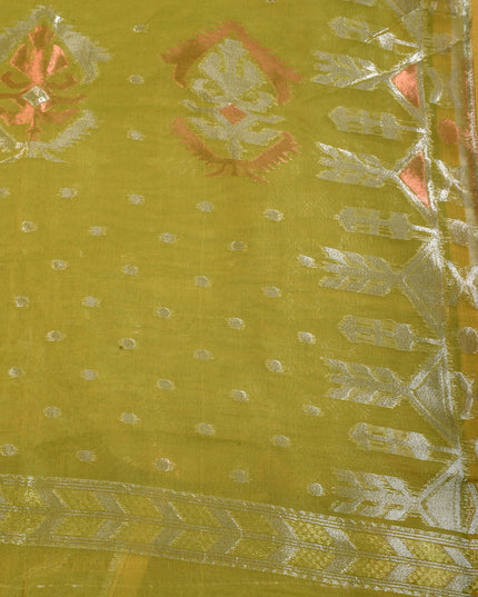 dB DESH BIDESH Women's Soft Cotton Silk Jamdani Sarees For Women for Party Festival Wedding Silk Saree GlamQueen Gold Work Design Without Blouse piece (Olive Green)