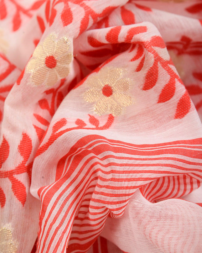 dB DESH BIDESH Women's Traditional Bengal Soft Cotton Silk Jamdani Sarees For Women Tentullata Design Cotton saree for woman Without Blouse piece | Ethnic Wear Sari (Red White Half Half)