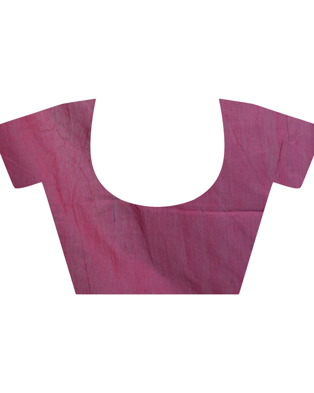 Half Half Ghicha Handloom Cotton Silk Tant Saree – Blue & Pink – With Blouse Piece