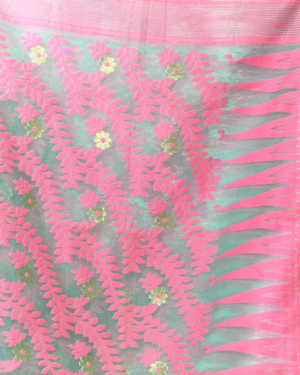 dB DESH BIDESH Women's Traditional Bengal Soft Cotton Silk Jamdani Sarees For Women Tentullata Design Cotton saree for woman Without Blouse piece | Ethnic Wear Sari (Pink Firoza)
