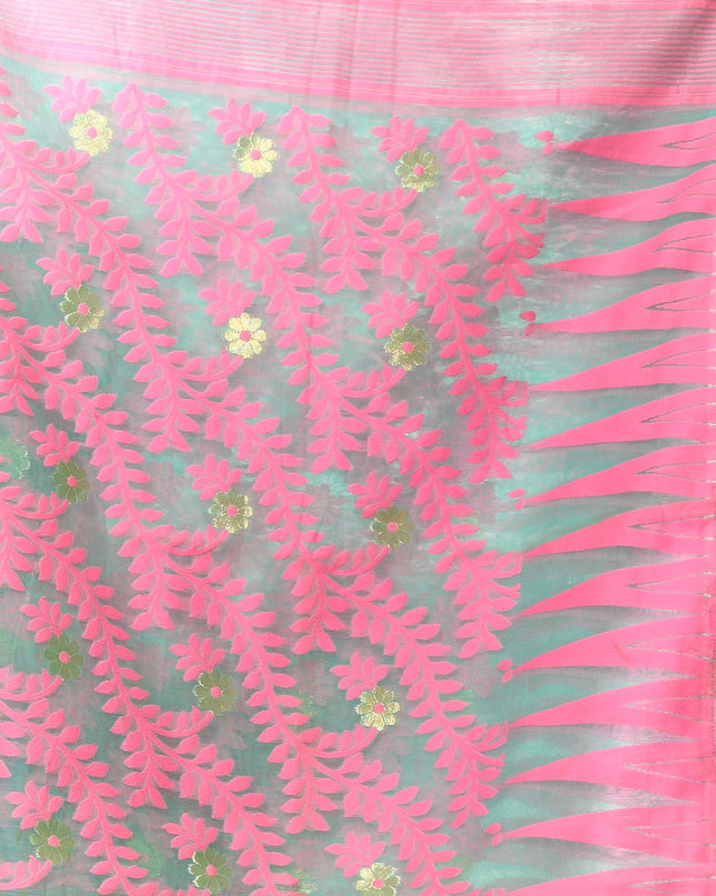dB DESH BIDESH Women's Traditional Bengal Soft Cotton Silk Jamdani Sarees For Women Tentullata Design Cotton saree for woman Without Blouse piece | Ethnic Wear Sari (Pink Firoza)
