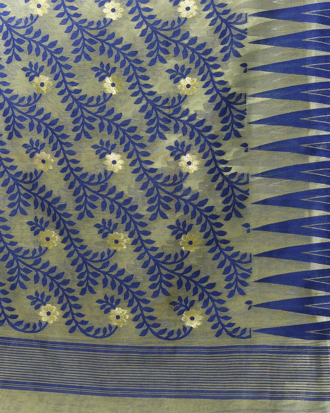 dB DESH BIDESH Women's Traditional Bengal Soft Cotton Silk Jamdani Sarees For Women Tentullata Design Cotton saree for woman Without Blouse piece | Ethnic Wear Sari (Deep Blue Pink)