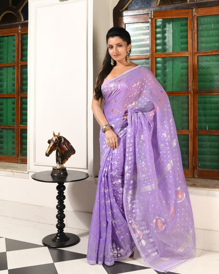 dB DESH BIDESH Women's Soft Cotton Silk Jamdani Sarees For Women for Party Festival Wedding Silk Saree GlamQueen Gold Work Design Without Blouse piece (Purple)