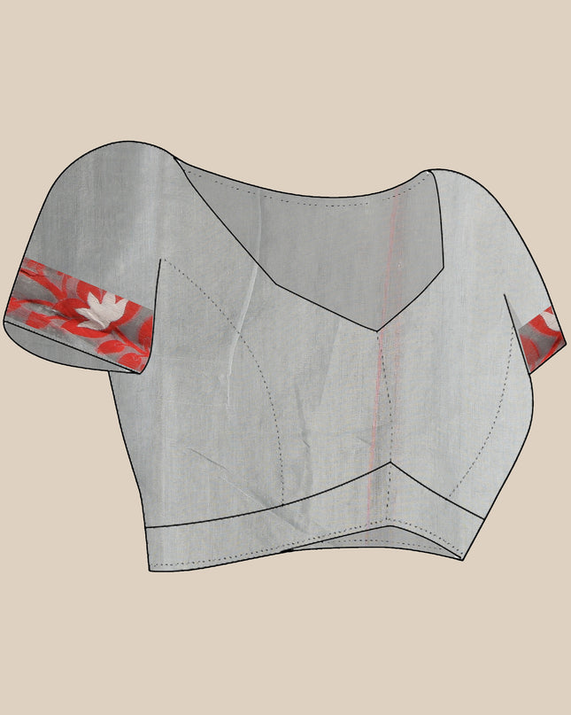 dB DESH BIDESH Women's Jamdani Sarees For Women for Party Festival Wear Kusumlata Design Soft Cotton Linen saree for woman Without Blouse piece (Grey Red)