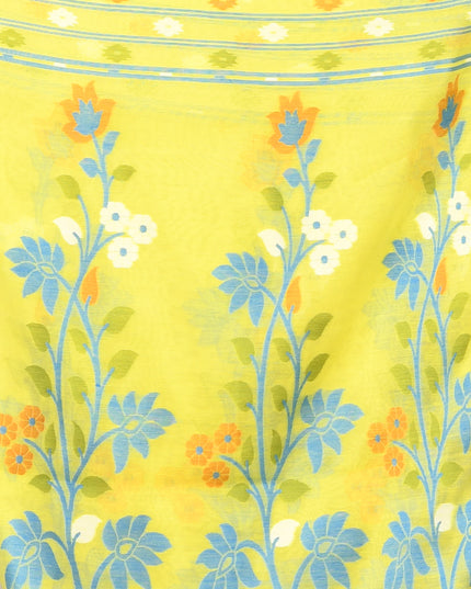 dB DESH BIDESH Women's Jamdani Sarees For Women for Party Festival Wear Kusumlata Design Soft Cotton Linen saree for woman Without Blouse piece (Yellow Blue)