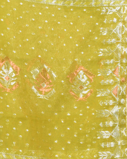 dB DESH BIDESH Women's Soft Cotton Silk Jamdani Sarees For Women for Party Festival Wedding Silk Saree GlamQueen Gold Work Design Without Blouse piece (Olive Green)
