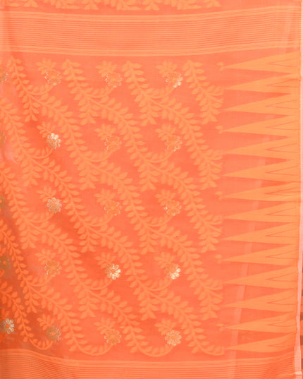 dB DESH BIDESH Women's Traditional Bengal Soft Cotton Silk Jamdani Sarees For Women Tentullata Design Cotton saree for woman Without Blouse piece | Ethnic Wear Sari (Orange White)