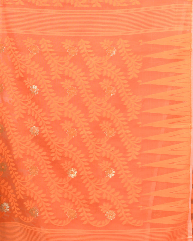 dB DESH BIDESH Women's Traditional Bengal Soft Cotton Silk Jamdani Sarees For Women Tentullata Design Cotton saree for woman Without Blouse piece | Ethnic Wear Sari (Orange White)