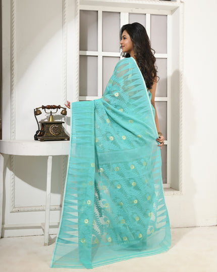 dB DESH BIDESH Women's Traditional Bengal Soft Cotton Silk Jamdani Sarees For Women Tentullata Design Cotton saree for woman Without Blouse piece | Ethnic Wear Sari (Firoza White)