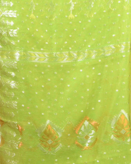 dB DESH BIDESH Women's Soft Cotton Silk Jamdani Sarees For Women for Party Festival Wedding Silk Saree GlamQueen Gold Work Design Without Blouse piece (Light Green)