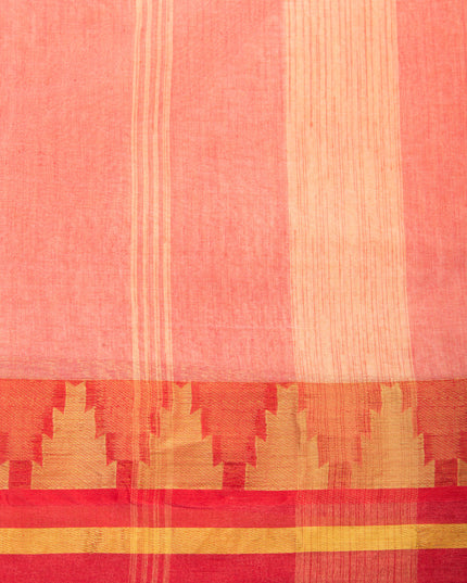 Pure Cotton Handloom Zari Temple Design Tant Saree - Off White Red