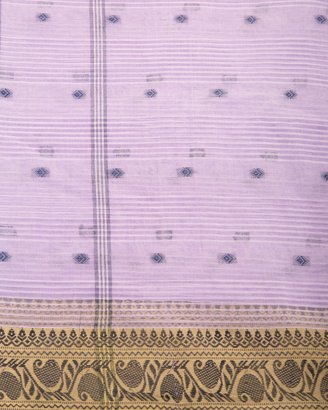 Pure Cotton Handloom Kolkabuti Leela Design Tant Saree - Purple