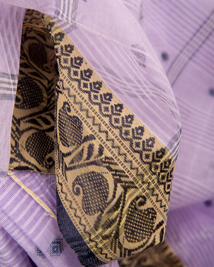 Pure Cotton Handloom Kolkabuti Leela Design Tant Saree - Purple