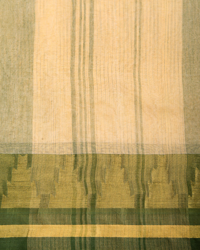 Pure Cotton Handloom Zari Temple Design Tant Saree - Off White