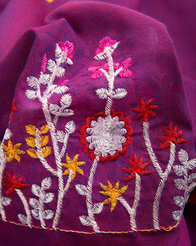 Embroidery Garden Bloom Design Saree with Blouse Piece - Purple