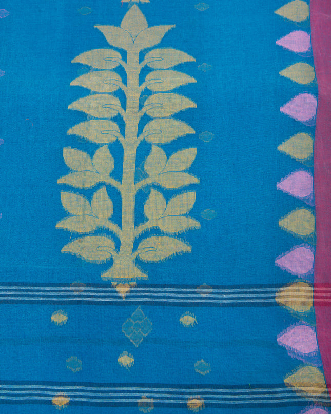 Pure Cotton Handloom Nilpari Design Tant Saree - Sky Blue