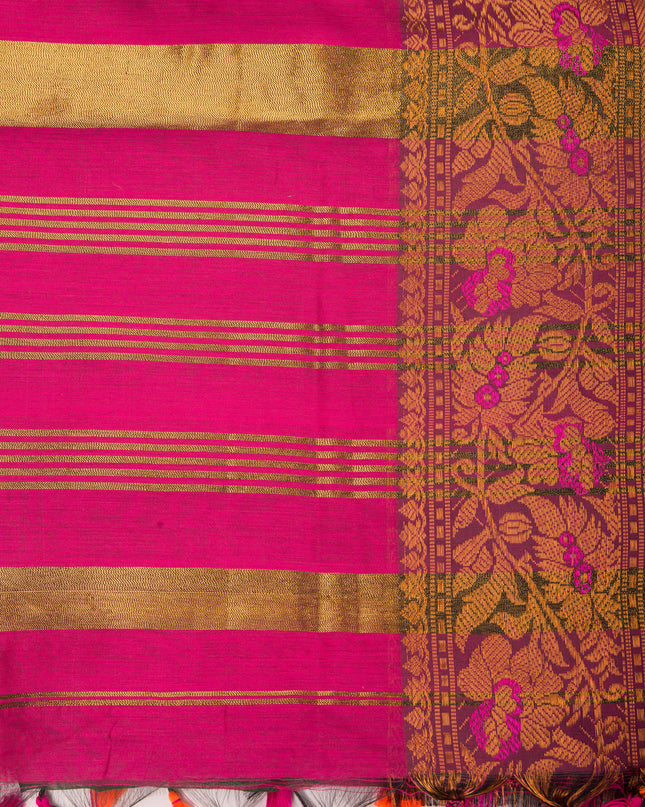 Pure Silk Kanjivaram Handloom Cotton Mine Rajoshree Designer Saree With Blouse Piece - Grey Pink