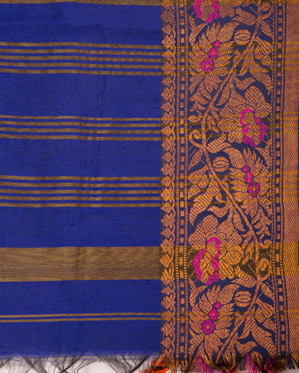 Pure Silk Kanjivaram Handloom Cotton Mine Rajoshree Designer Saree With Blouse Piece - Green Blue