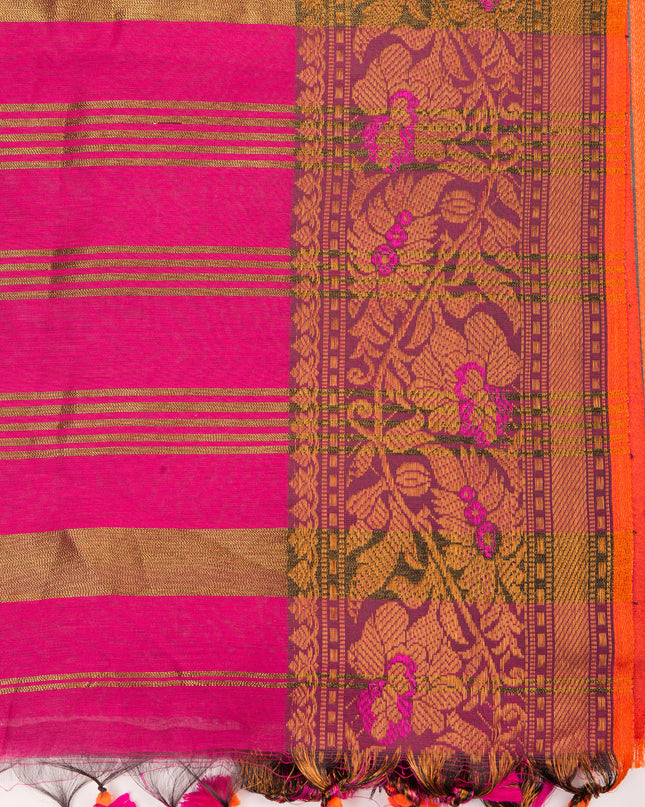 Pure Silk Kanjivaram Handloom Cotton Mine Rajoshree Designer Saree With Blouse Piece - Green Pink