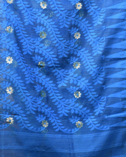 dB DESH BIDESH Women's Traditional Bengal Soft Cotton Silk Jamdani Sarees For Women Tentullata Design Cotton saree for woman Without Blouse piece | Ethnic Wear Sari (Dark Blue)