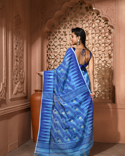 dB DESH BIDESH Women's Traditional Bengal Soft Cotton Silk Jamdani Sarees For Women Tentullata Design Cotton saree for woman Without Blouse piece | Ethnic Wear Sari (Blue White)