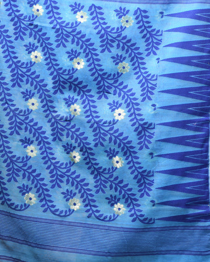 dB DESH BIDESH Women's Traditional Bengal Soft Cotton Silk Jamdani Sarees For Women Tentullata Design Cotton saree for woman Without Blouse piece | Ethnic Wear Sari (Blue White)