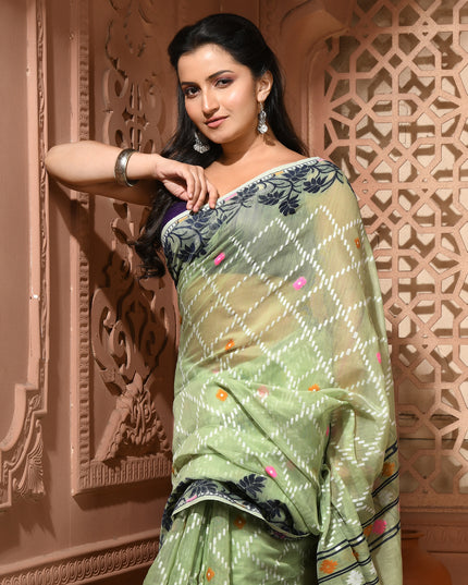 dB DESH BIDESH Women's Jamdani Sarees For Women for Party Festival Wear Kusumlata Design Soft Cotton Linen saree for woman Without Blouse piece (Soft Green)