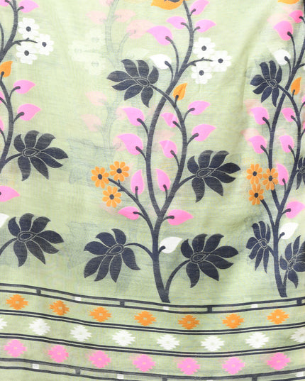 dB DESH BIDESH Women's Jamdani Sarees For Women for Party Festival Wear Kusumlata Design Soft Cotton Linen saree for woman Without Blouse piece (Soft Green)