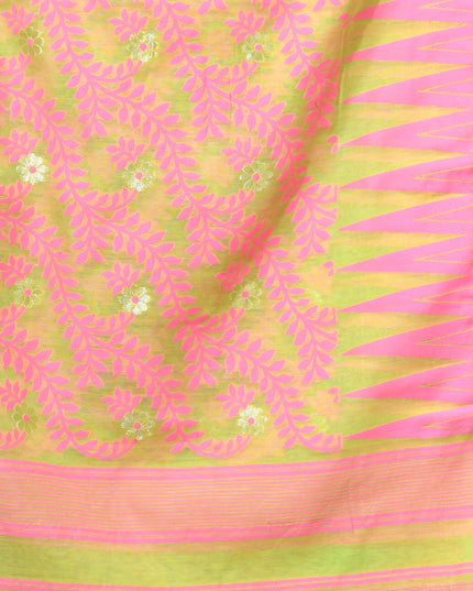 dB DESH BIDESH Women's Traditional Bengal Soft Cotton Silk Jamdani Sarees For Women Tentullata Design Cotton saree for woman Without Blouse piece | Ethnic Wear Sari (Pink Green)